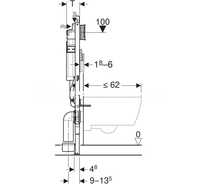 Geberit Duofix pre závesné WC, 115 cm, s podomietkovou splachovacou nádržkou Sigma 12 cm, pre upevnenie do bočných stien 111.355.00.5
